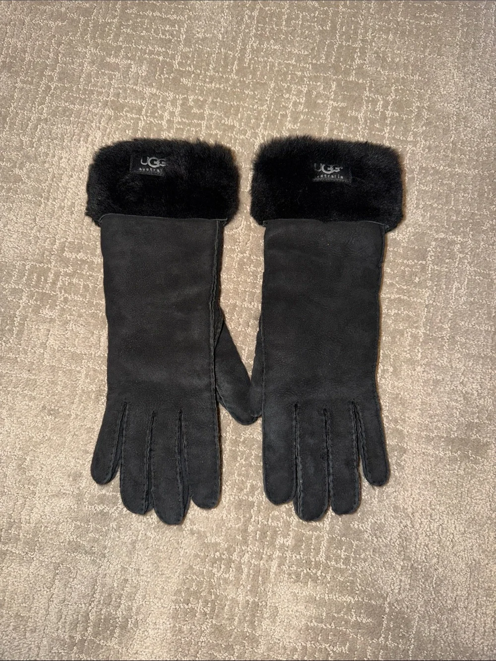 UGG Black Suede Gloves with Shearling Cuff